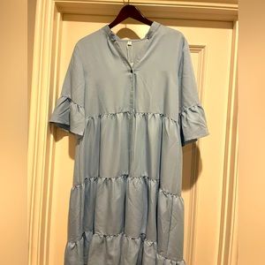 Blue dress with ruffle. Brand new - with tags! Size: Large